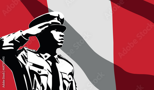Silhouette of soldier with Peru flag on background