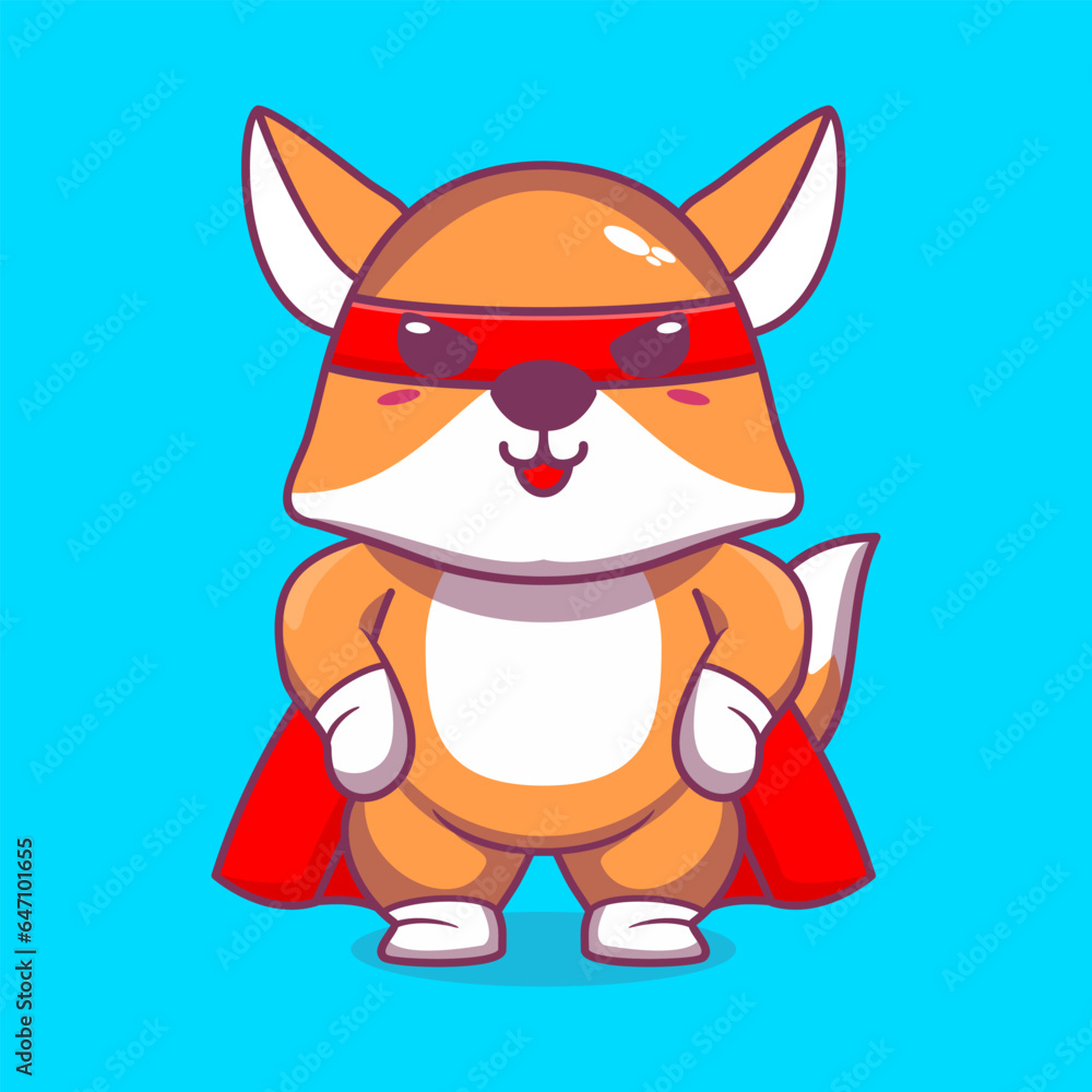 Obraz premium Vector cute fox super hero cartoon vector icon illustration