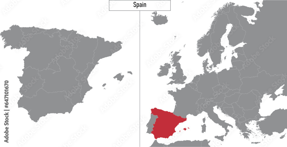 Fototapeta premium map of Spain and location on Europe map