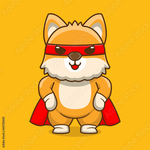 Vector cute dog super hero cartoon vector icon illustration