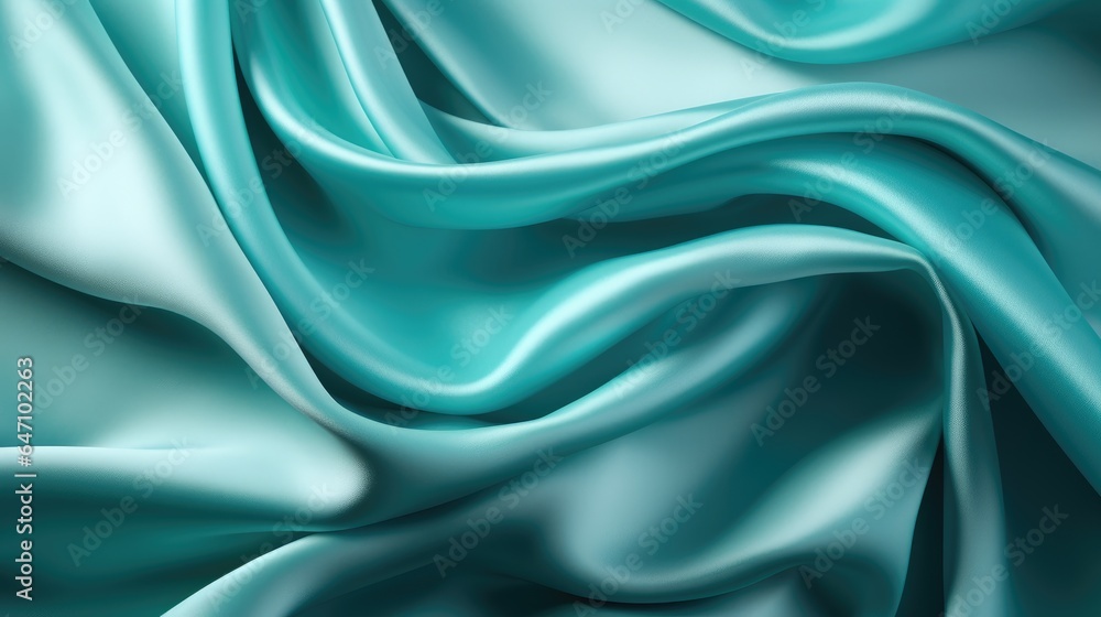 Obraz premium Cyan blue Silk smooth fabric background, abstract luxury cloth, generative ai