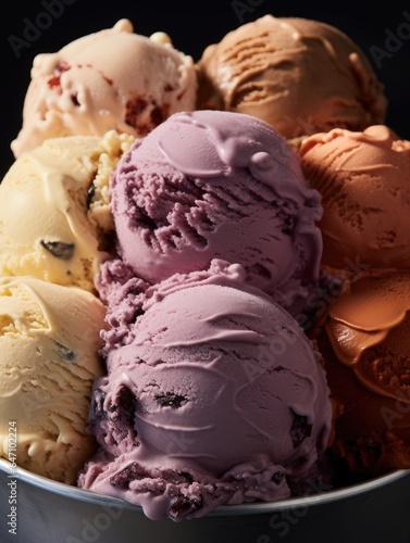 Gelato scoops, Italy's answer to ice cream, gelato offers a denser, creamier texture and an array of flavors, from classic to inventive, generative ai photo