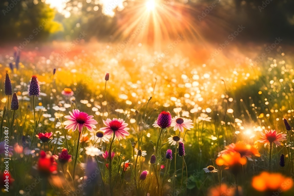 Summer's Radiance: Colorful Meadow Awash in Sunlight and Bokeh