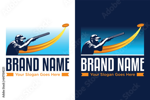 simple modern man shoots at a flying clay illustration logo design