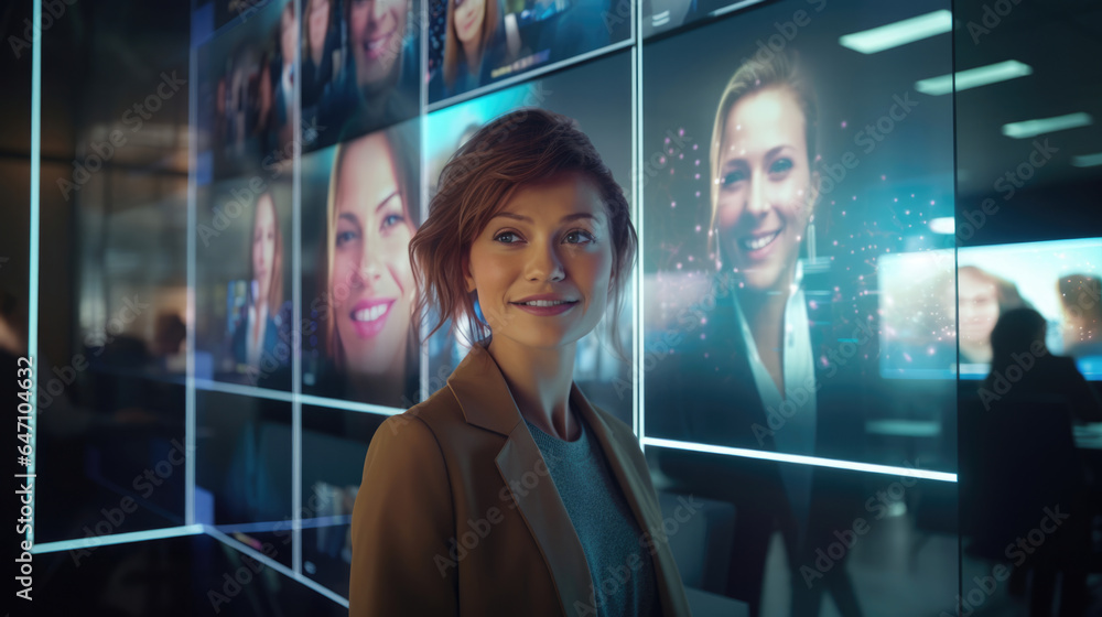 A HUD screen projecting virtual avatars of coworkers in a digital office environment A HUD screen projecting virtual avatars of coworkers in a digital office environment
