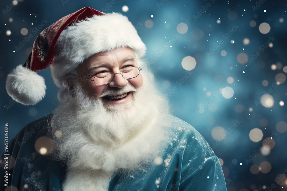 Smiling Santa Claus on a blue snowy background Smiling Santa Claus on a blue snowy background