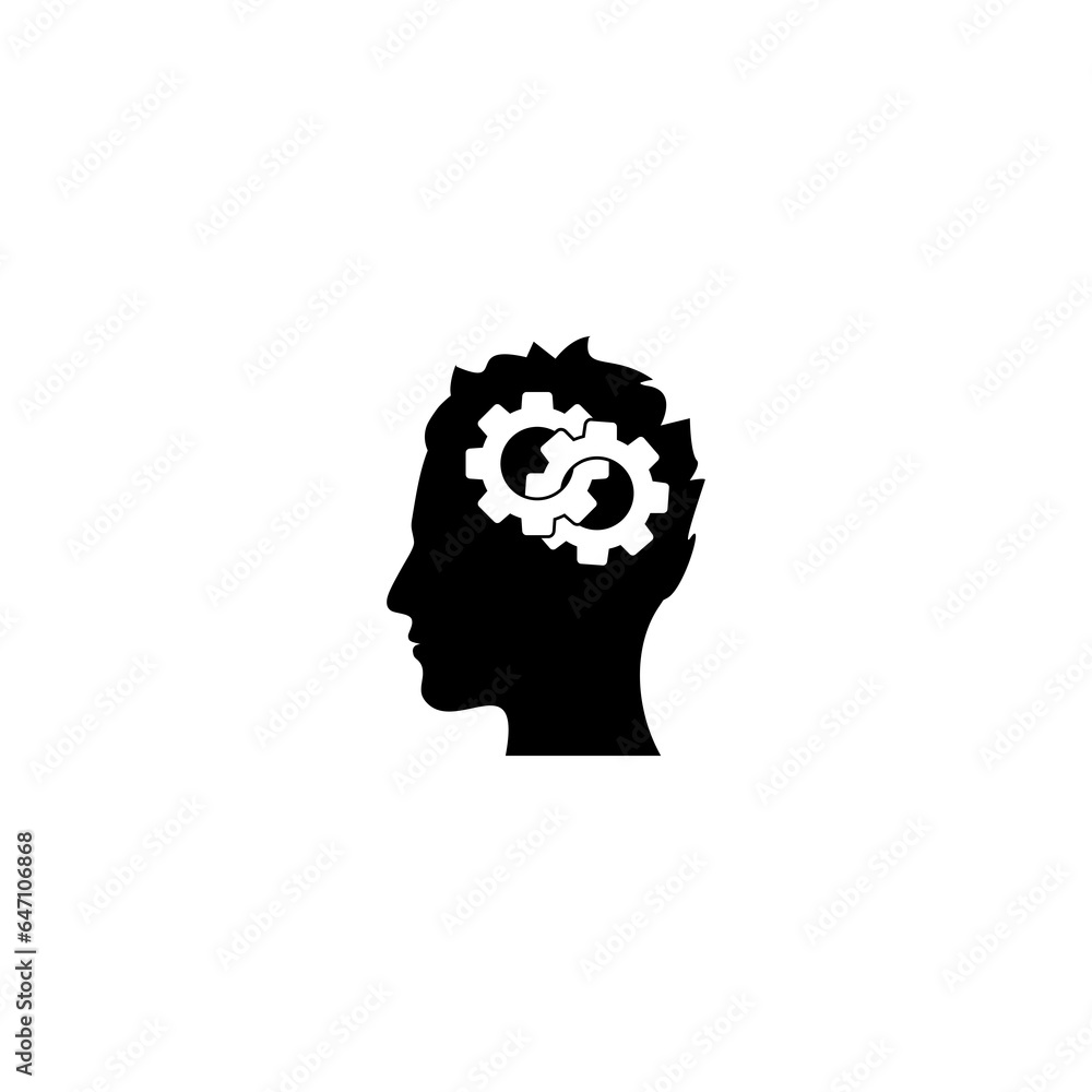 Gears in head icon isolated on transparent background Gears in head icon isolated on transparent background