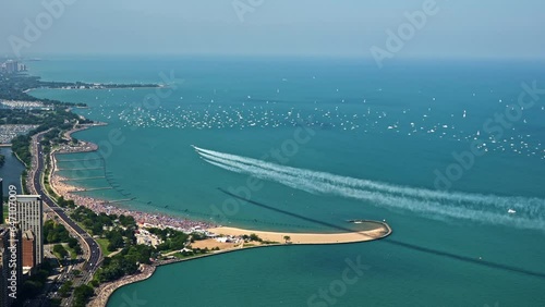 U.S. Air Force planes flying over the North Avenue Beach, summer day in Chicago