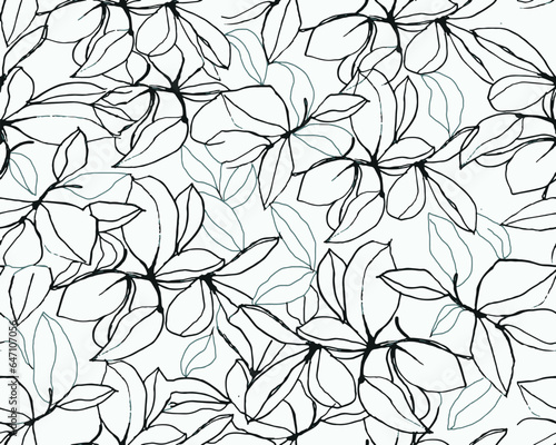 Artistic tropical hand drawing two colors floral seamless digital print pattern design Victorian Baroque Flowers and Leaves Vector Isolated Background in Hawaiian style with big flowers
