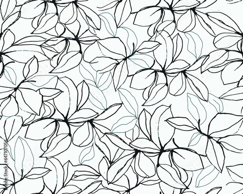 Artistic tropical hand drawing two colors floral seamless digital print pattern design Victorian Baroque Flowers and Leaves Vector  Isolated Background in Hawaiian style with big flowers