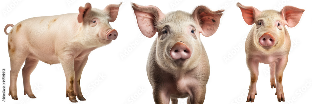 Domestic pig collection (standing, portrait, side view), animal bundle isolated on a white background as transparent PNG Domestic pig collection (standing, portrait, side view), animal bundle isolated on a white background as transparent PNG