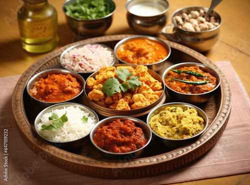 Indian Food Platters on a Wooden Table