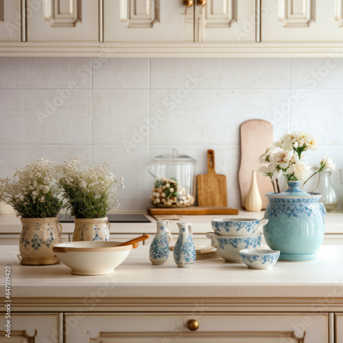 A kitchen with ceramic counters 