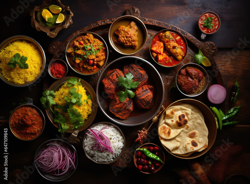 Indian Food Platters on a Wooden Table