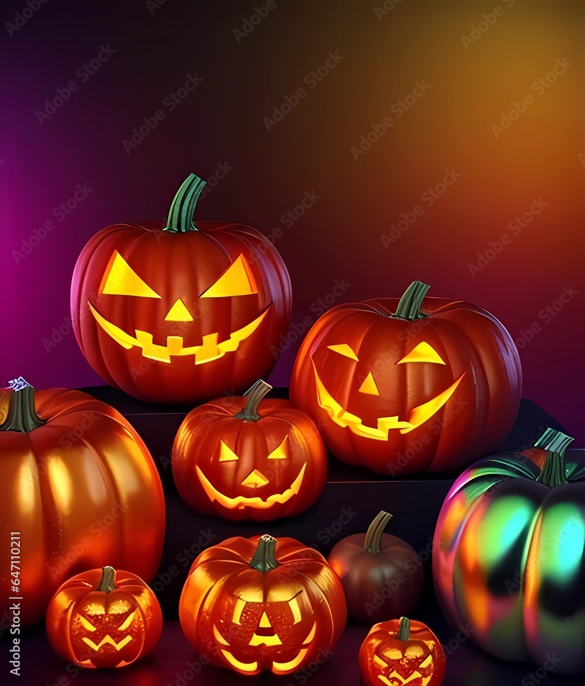 Halloween design with pumpkins in Y2K Aesthetic style. Pink and blue colors with metalic and chrome texture. Halloween design with pumpkins in Y2K Aesthetic style. Pink and blue colors with metalic and chrome texture.