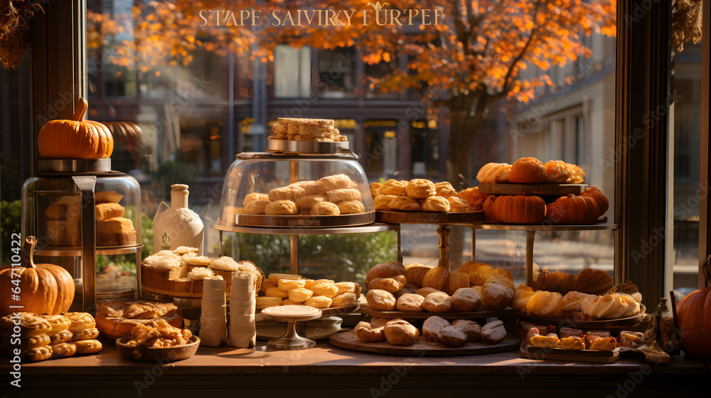 Autumn Bakery and Holiday Desserts A charming bakery window display