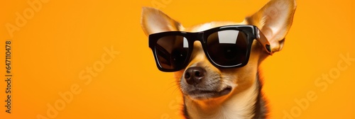 Portrait Chihuahua Dog With Sunglasses Orange Background Sunglasses, Chihuahua, Portrait, Orange, Dogs, Background, Pet Photography, Accessories © Ян Заболотний