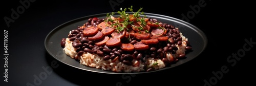 Red Beans And Rice On Black Smooth Round Plate Us Dish