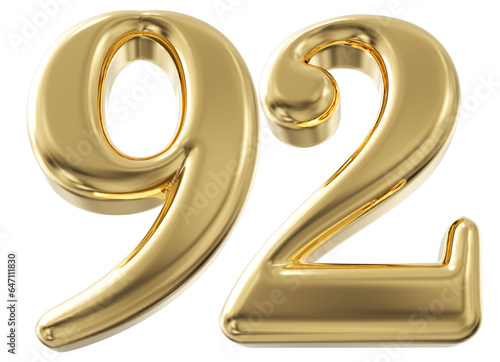 3d number 92 - gold number