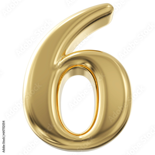 3d number 6 - gold number