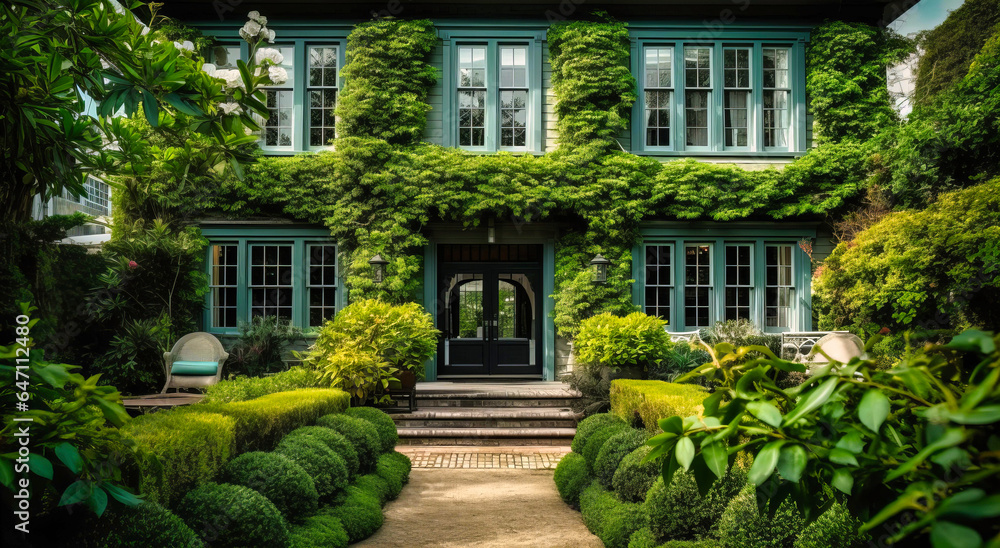 Home with Garden and Ivy Plant - Serene Landscape Aesthetics