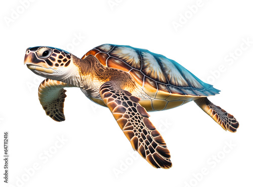 sea turtle swimming freely on isolated background