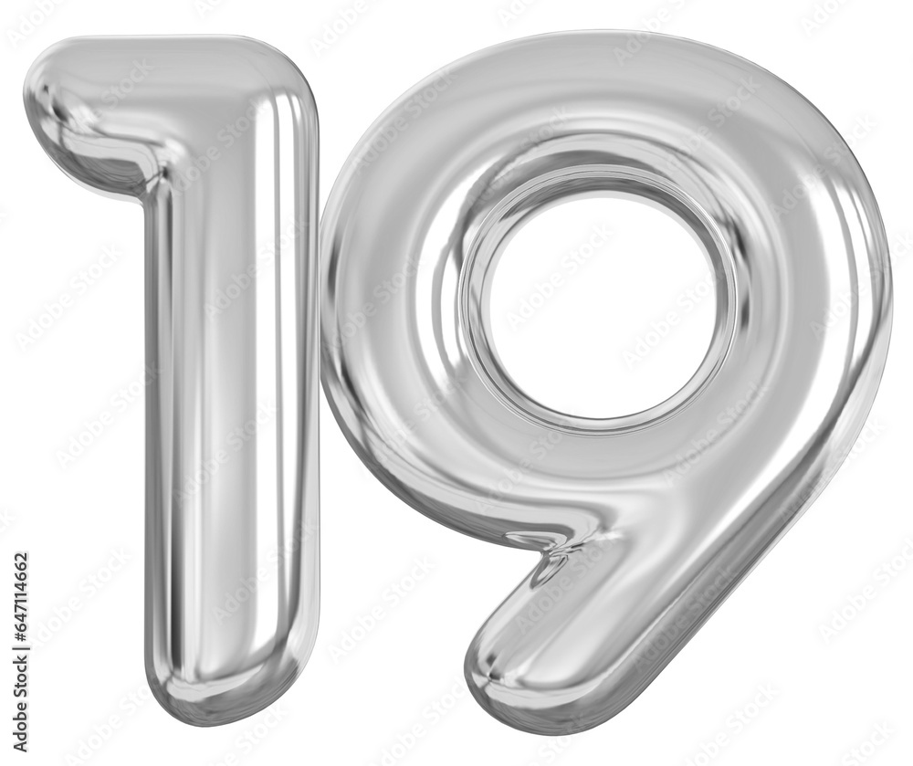 3d number 19 - silver number