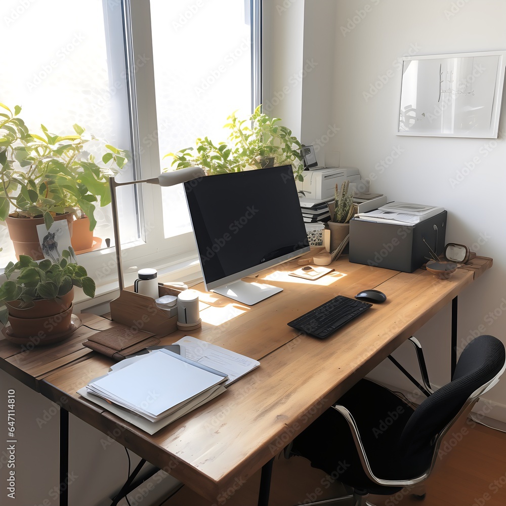 Home office pc workplace computer created with AI Home office pc workplace computer created with AI
