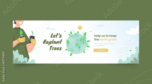 Go green with replant trees campaign on banner design