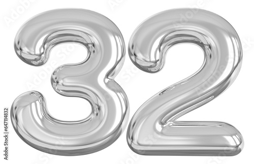 3d number 32 - silver number