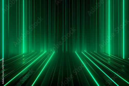 Beautiful abstract futuristic dark background with green colour light. AI Generative © rochmad