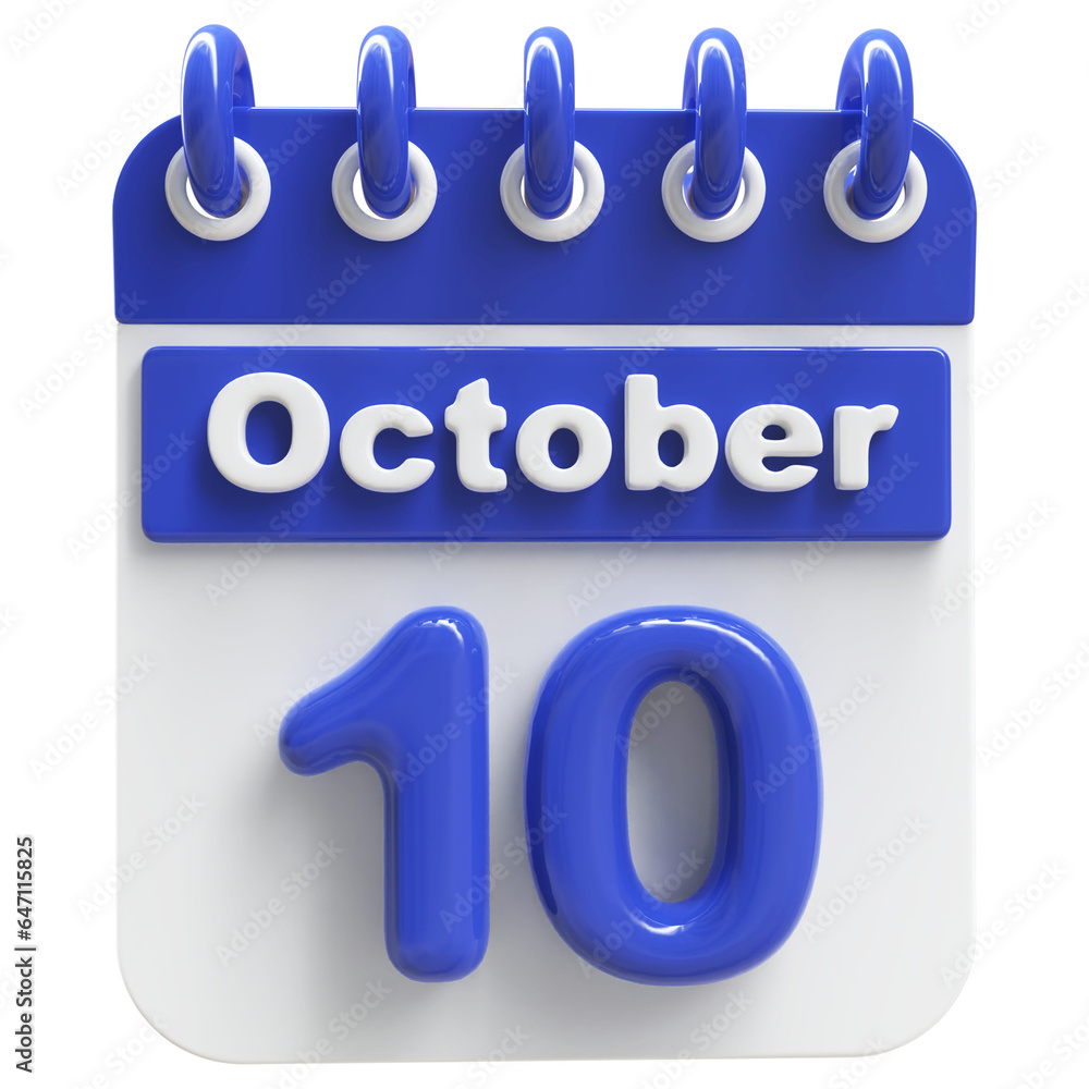 10th October - 3d Calendar Icon 10th October - 3d Calendar Icon