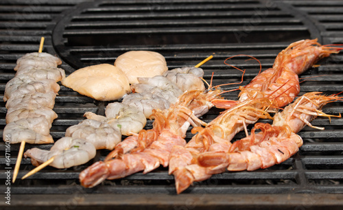 fresh shrimp grilled on a hot grill.