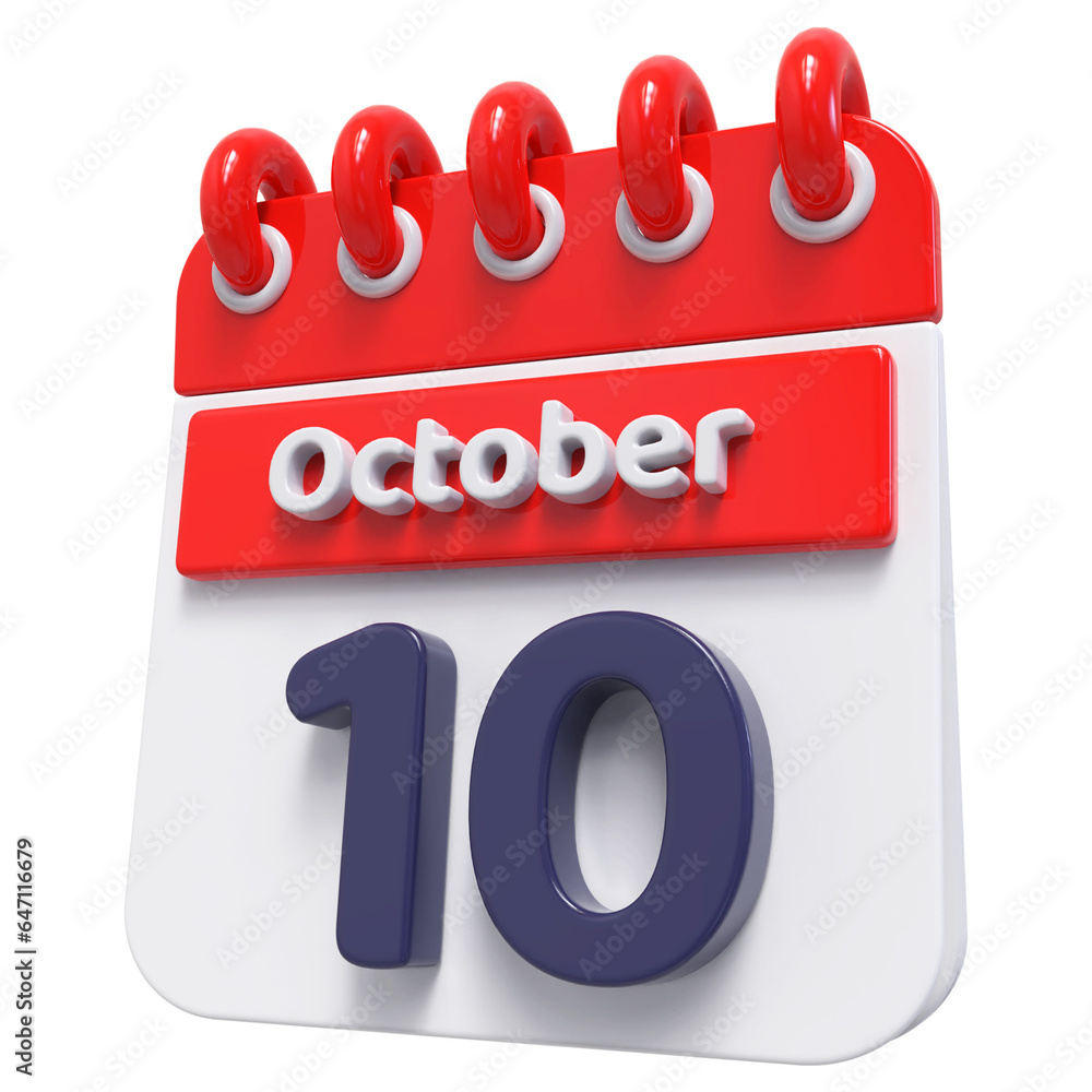 10th October - 3d Calendar Icon 10th October - 3d Calendar Icon