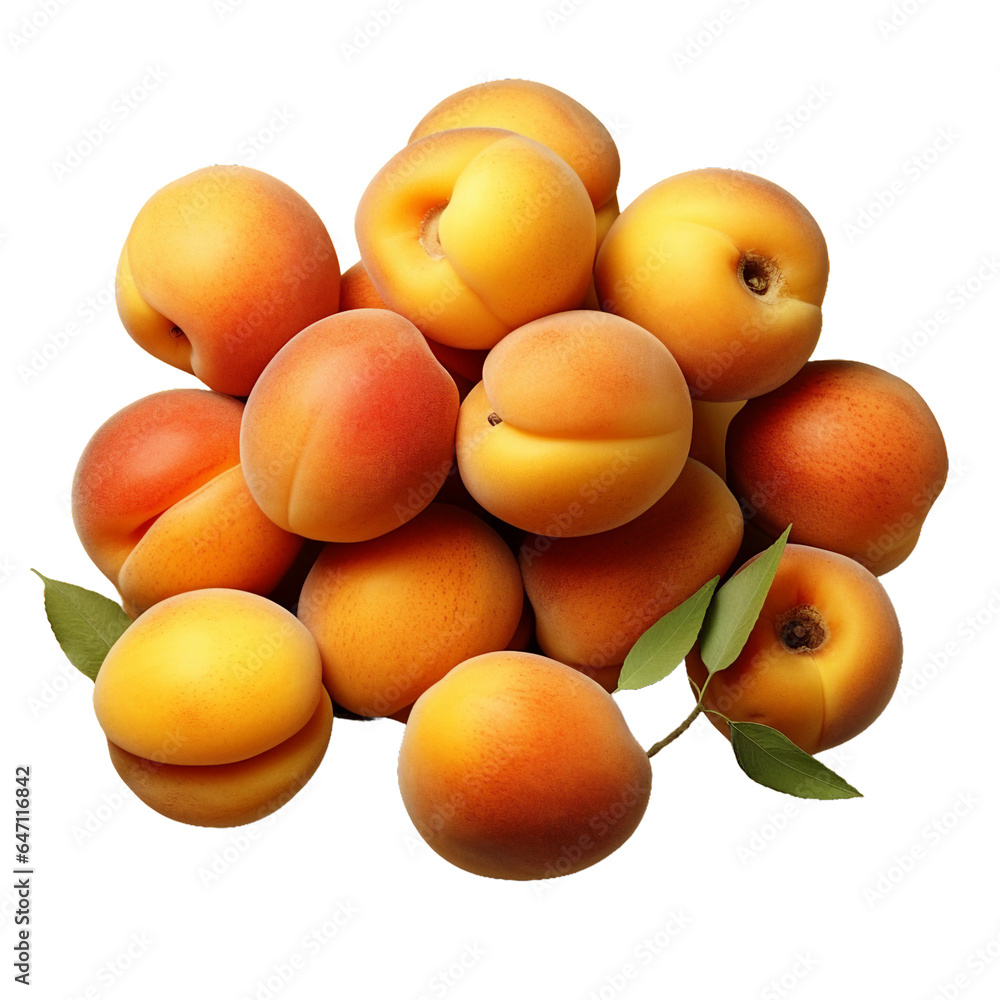 a bunch of apricots. isolated transparent background
