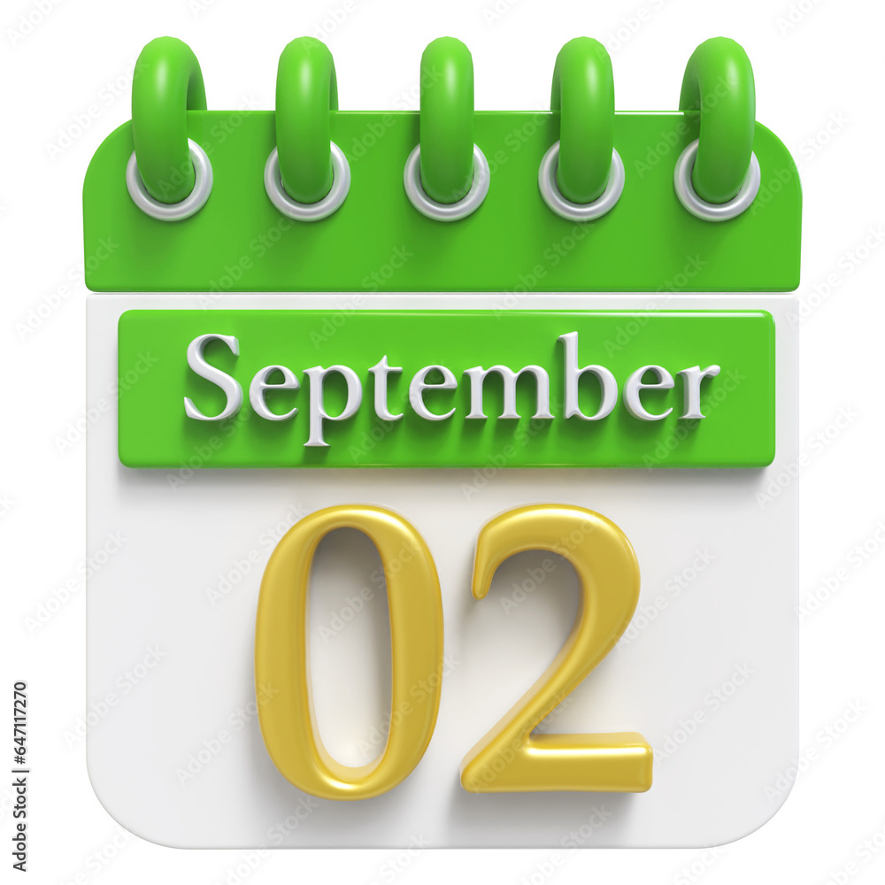 September 2nd Calendar 3d Render September 2nd Calendar 3d Render