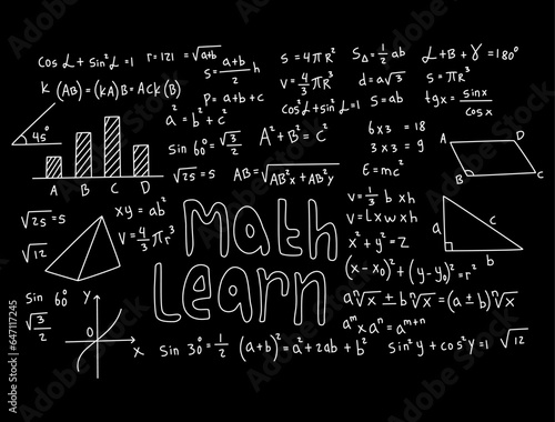 Realistic math chalkboard background illustration