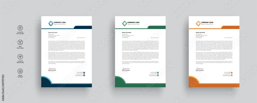 Professional business letterhead template design set Professional business letterhead template design set