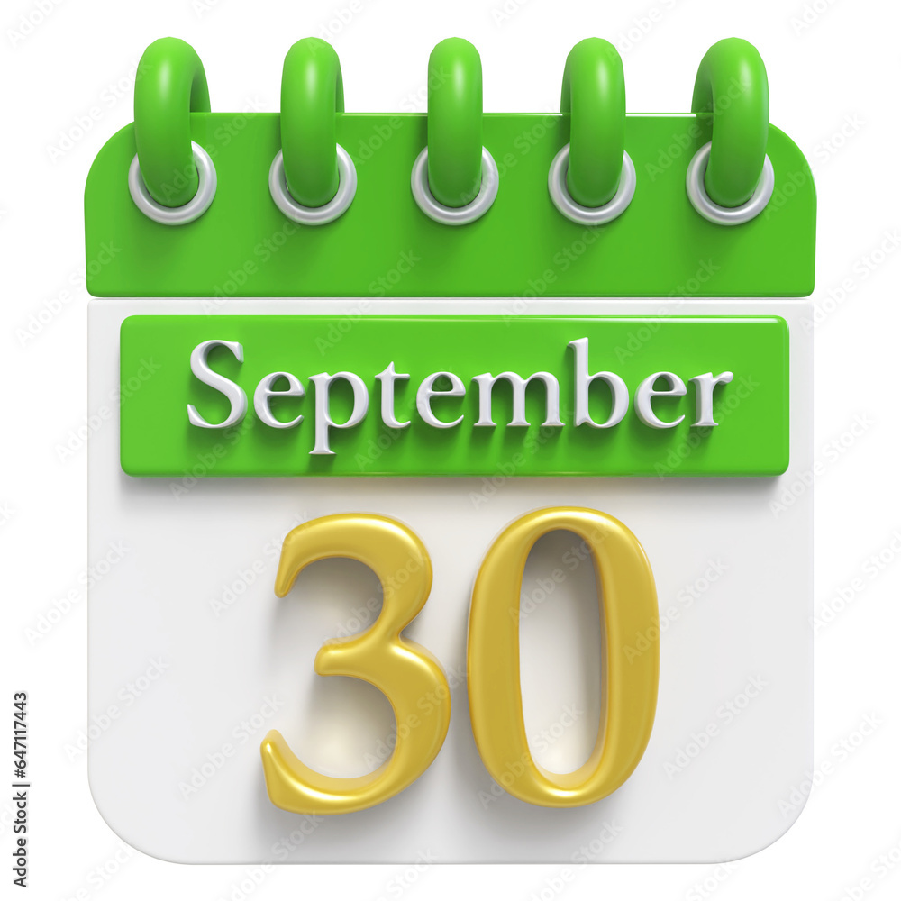 September 30th Calendar 3d Render
