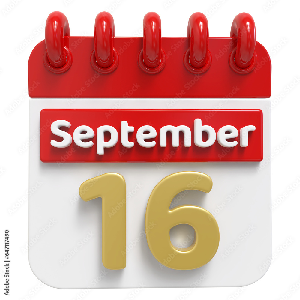16th September - 3d Calendar Icon 16th September - 3d Calendar Icon