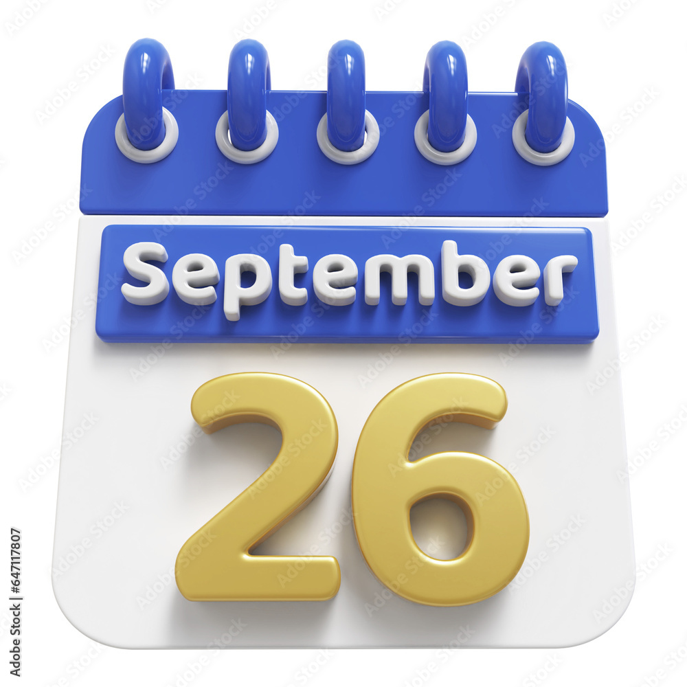 Fototapeta premium 26th September - 3d Calendar Icon