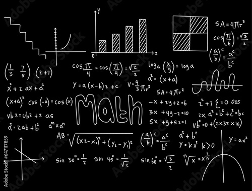 Realistic math chalkboard background illustration