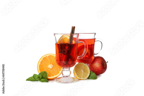 Concept of hot drink - berry and fruit tea, isolated on white background