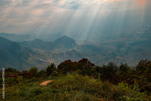 Scenic mountain landscapes seen from Bondwa Peak on Uluguru Mountains in Tanzania photo