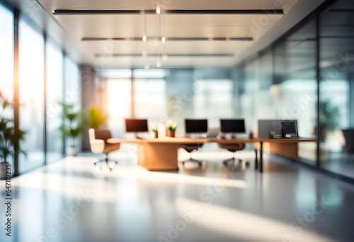 Abstract blurred bright office interior room photo