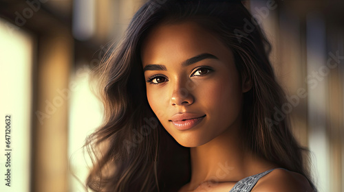 a Beautiful girl with smooth tanned skin and tender. Generative Ai