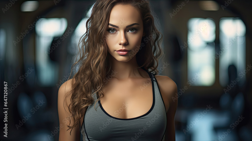 a Beautiful young woman wearing fitness fashion in a gym. Generative Ai