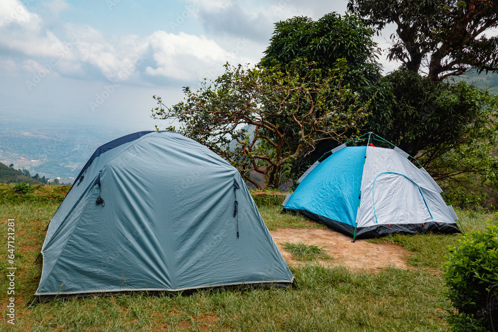 Scenic view of camping tents at a campsite at Morningside In Uluguru Mountains, Tanzania