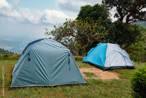 Scenic view of camping tents at a campsite at Morningside In Uluguru Mountains  Tanzania