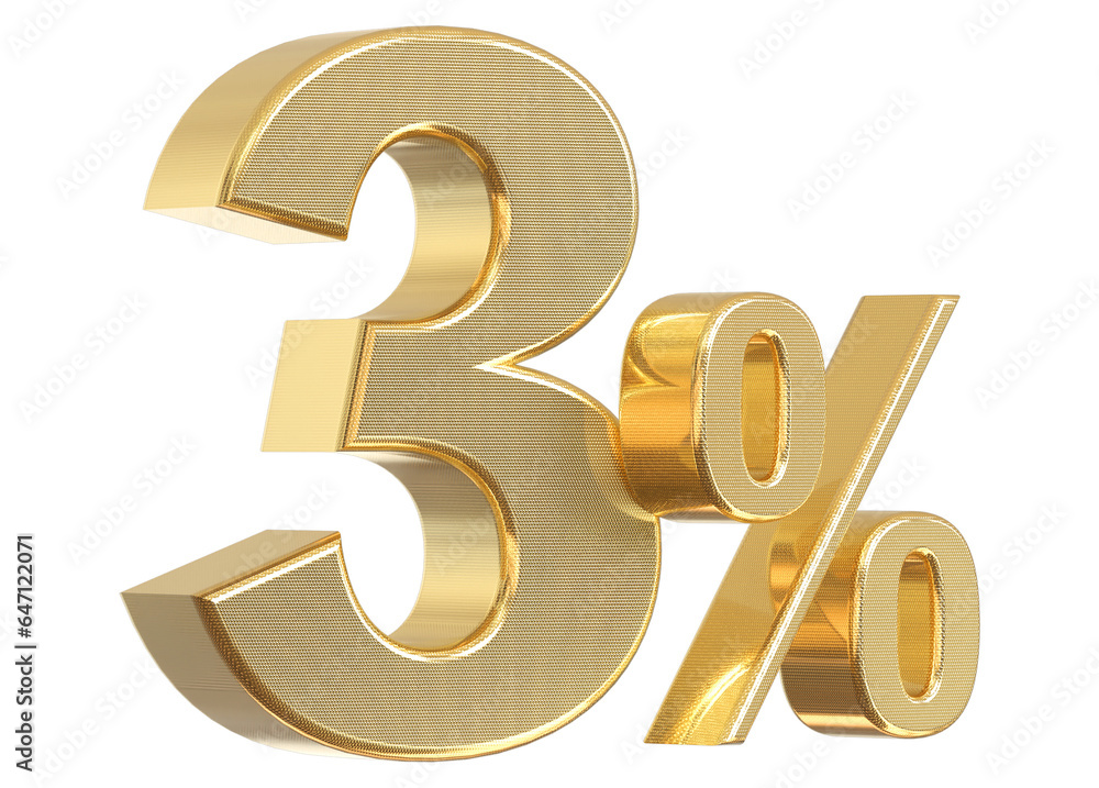 Fototapeta premium 3 Percent off - 3d Gold Number Discount